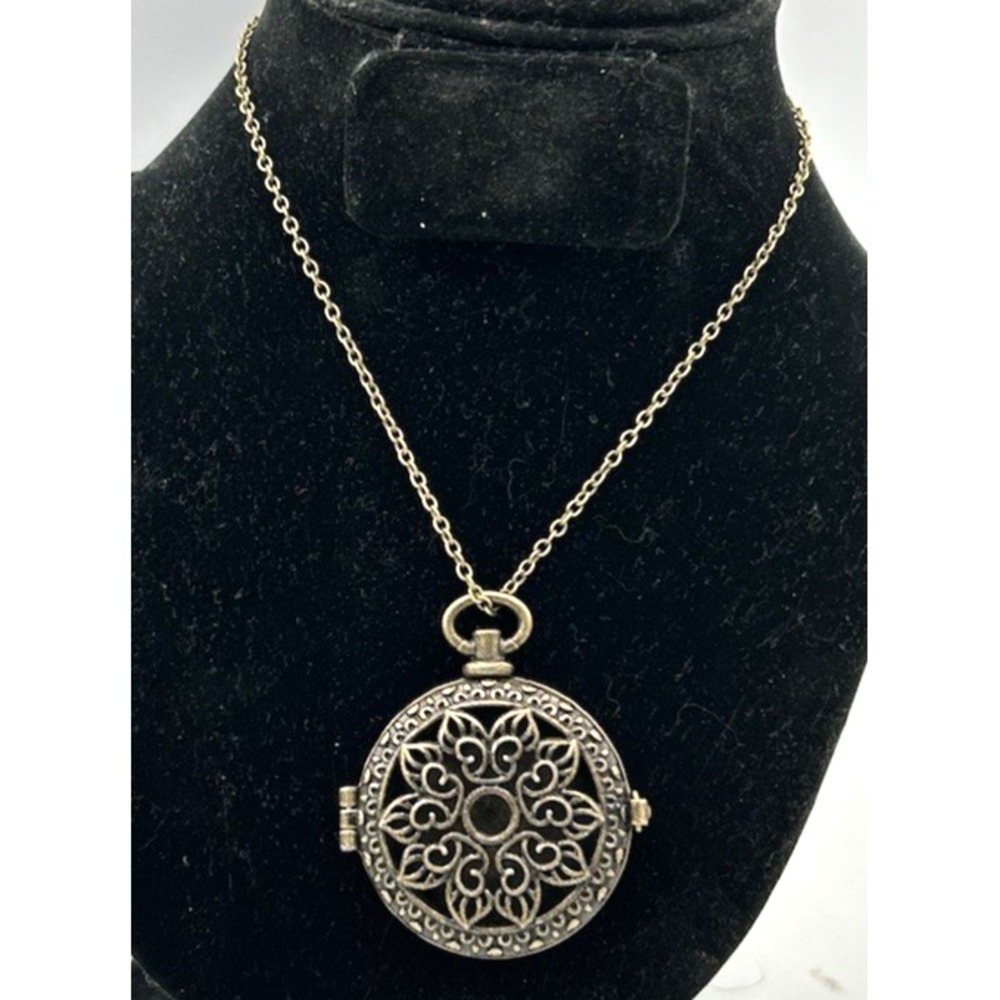 Vintage Style Pocketwatch Perfume Locket Necklace Ornate Victorian Style 14"